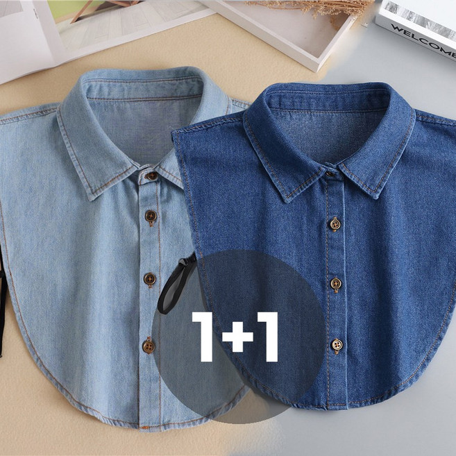 델루비오 여성 페이크 셔츠 데님 카라 2종세트