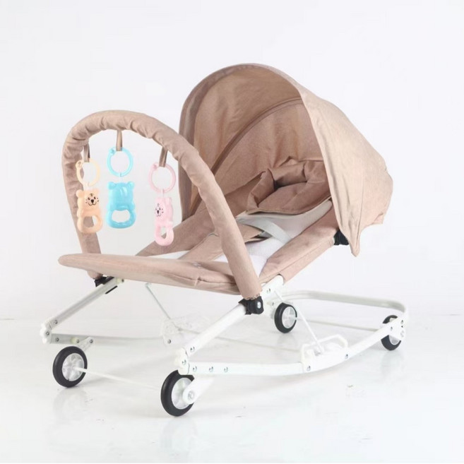 DIU 哄娃神器嬰兒搖搖椅寶寶哄睡躺椅帶娃新生兒搖搖牀搖籃安撫椅, 1件, 卡其色:如圖