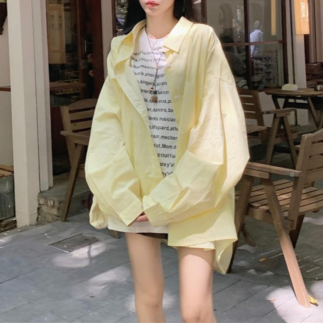 레티고 빅사이즈 오버핏 자외선차단 스트라이프 긴팔 셔츠