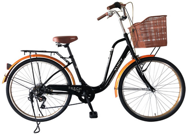 [지멘스 자전거] 여성 자전거 프레쉬 클래식 자전거 24인치 26인치 7단변속 스테인리스볼트 알루미늄 핸들, 150cm, 1개, [조립완료]프레쉬24인치_블랙/빈티지오렌지