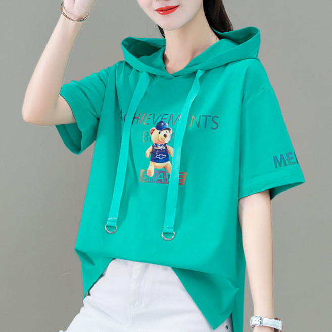 YH 순면 반팔후드티 티셔츠 반팔 빅사이즈여성 후드반팔티