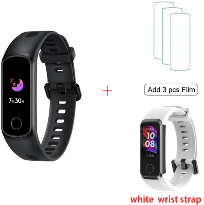 Original Honor Band 5i 스마트 팔찌 명예 스마트 워치 수면 수영 스포츠 트래커 SpO2 Blood Oxygen for xiaomi, 검정 추가 필름 흰색, 검정 추가 필름 흰색