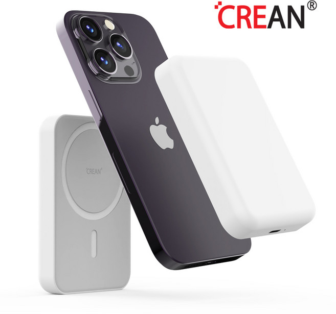 크레앙 맥세이프 아이폰 무선 충전 보조배터리 5000mAh (CREBATMS), 화이트, CREBATMS-WT