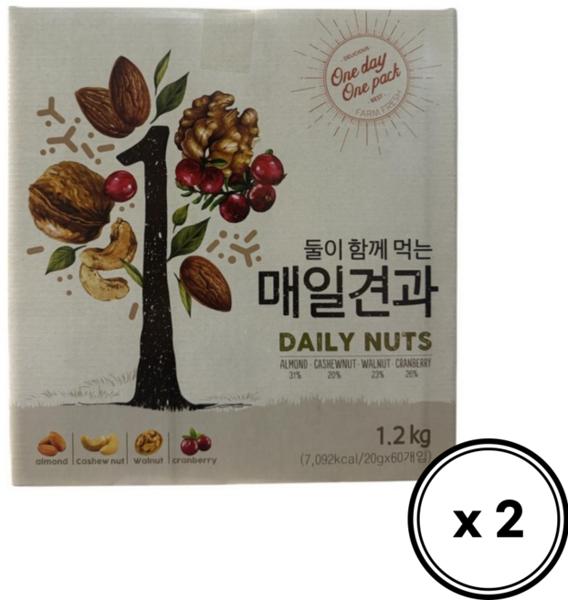 매일견과 둘이 함께 먹는 20g x 60개입, 1.2kg(20g x 60개입) x 2개, 2개