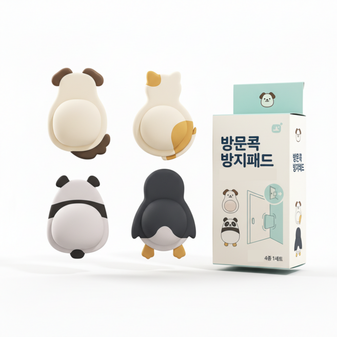 리노이 무소음 무흠집 벽을 지키는 문콕 방지 패드, 고양이+강아지+팬더+펭귄, 1개