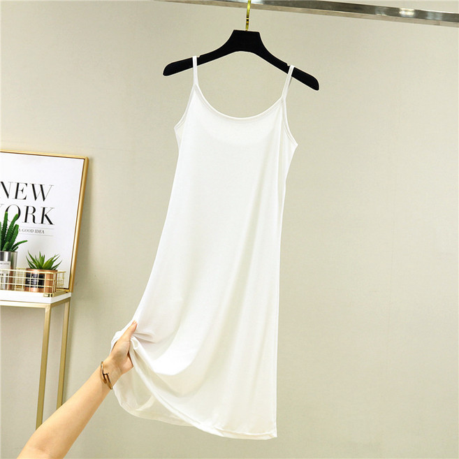 冰絲吊帶裙女夏季薄款寬鬆打底裙內搭襯裙a字連衣裙大碼長款裙子