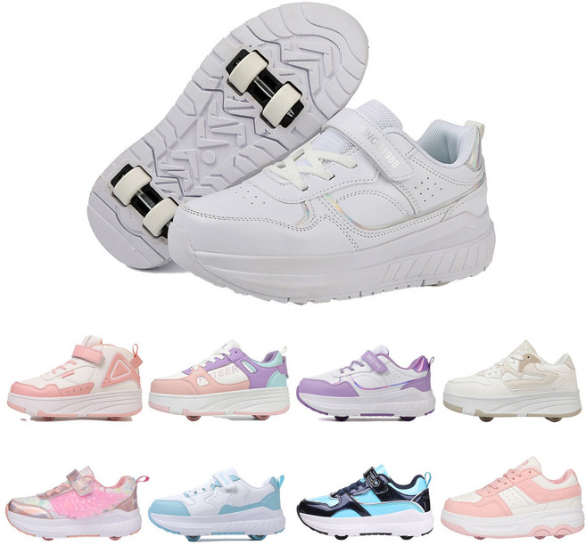 PHTEER 롤러슈즈 바퀴달린운동화 탈부착 롤러스케이트 4륜 F05, 화이트, 1개