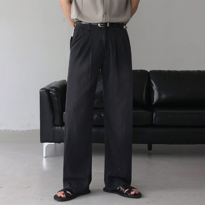 베이직바이블 -5도 린넨 아이스 쿨링 텐셀 투턱 와이드 데님 팬츠(4color)