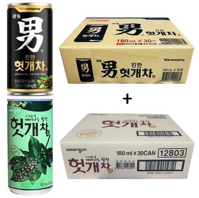 광동 힘찬하루 헛개차 180ml(30캔) + 웅진 헛개차 180ml(30캔), 60개, 180ml
