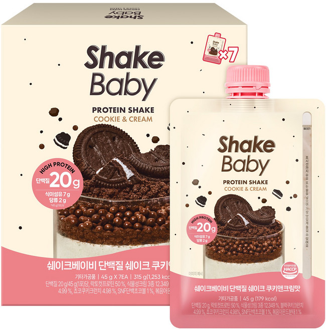 쉐이크베이비 단백질 쉐이크 파우치 쿠키앤크림맛, 7개, 45g