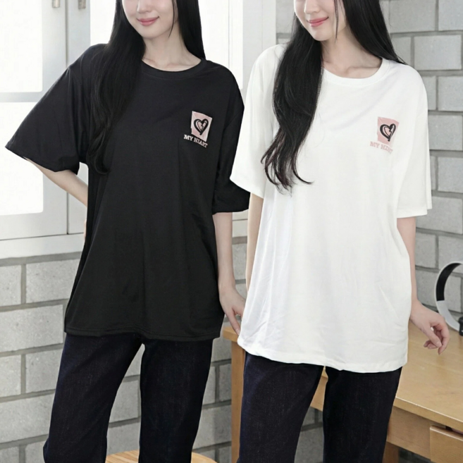 [1+1] 이즈킹덤 여성 여름 쿨링 레터링 반팔 티셔츠 빅사이즈 루즈핏 롱박스티셔츠