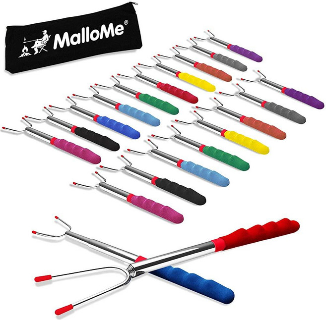 MalloMe Smores Sticks 화덕 엑스트라 롱용 - 마시멜로 로스팅 스틱 스모어 키트 - 모어 꼬치 핫도그 포크 캠프파이어 요리 장비 캠핑 필수품 야외 캠프파이어