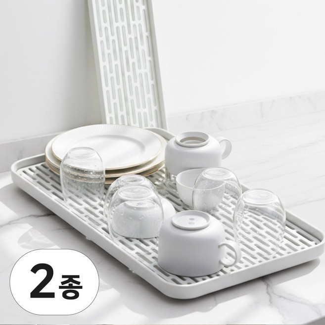 사무실 텀블러 건조대 식기건조트레이 미니 싱크대 컵건조대, 2개, 그레이대형, 1단