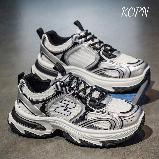KOPN 아빠 신발 남자 신발 가을 통기 망면 신발 남자 트렌드 두꺼운 바닥 키높이 캐주얼 운동화 남자