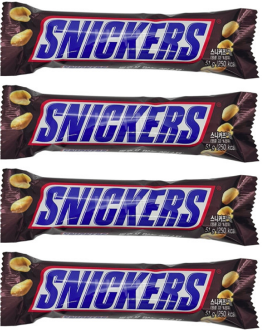 스니커즈 땅콩 초코바, 51g, 4개