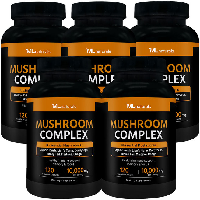 [미국빠른직구] 신제품 마이라이프 내추럴스 버섯 컴플렉스 10 000 mg (동충하초 영지버섯 노루궁뎅이버섯 구름버섯 차가버섯 잎새버섯), 5병, 120정