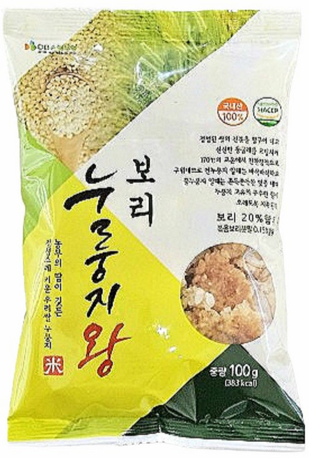 쌍지뜰 국내산 보리누룽지왕 100g, 1개