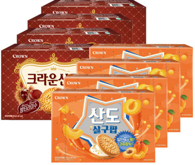 크라운 산도 살구팝 +밤티라미수 323g, 1세트, 각4개(총8개)