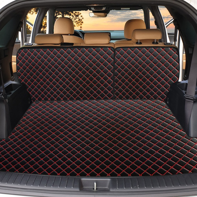 가죽퀼팅 기아 더뉴쏘렌토 4세대 자동차 트렁크매트 + 2열등받이 풀세트, 7인승 일체형, 블랙+레드스티치