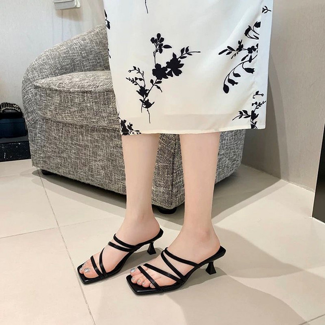 COSYEVNO 여성용 봄여름 스퀘어토 중힐 스트랩 뮬 샌들 Tzkggtx-9