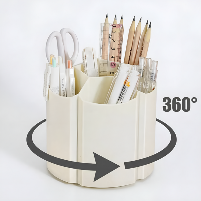 타치 대용량 회전 연필꽂이 색연필통, 1개, 크림화이트