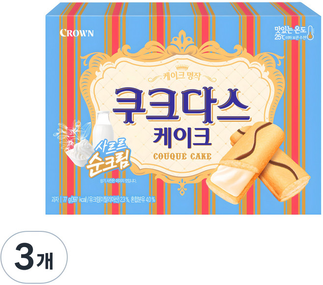 쿠크다스 케이크 과자, 77g, 3개