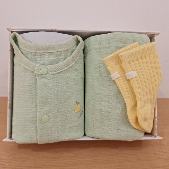 밍크뮤 [25SS출산선물] GN)마카롱NEW쭈글이내의&베이직골지단말세트(35170-054-01*35114-810-03)