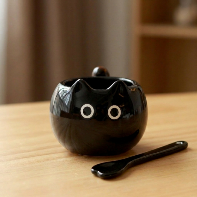 리츠센 식빵냥이 머그컵 세트, 1세트, 먹물식빵 깜놀냥 머그+스푼