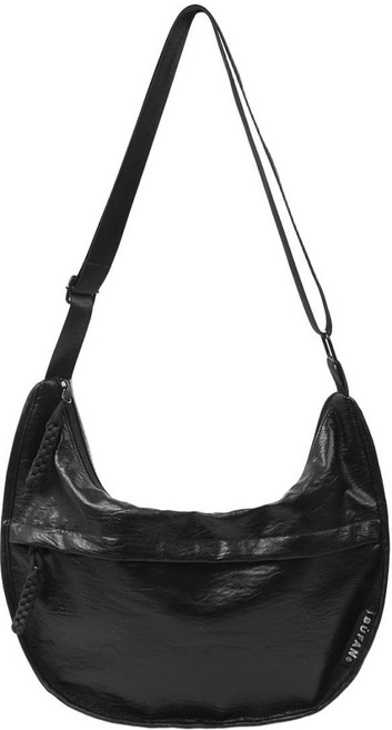 日韓風黑色餃子包 純色斜挎包 休閒大容量單肩包, 1個, 黑色小號