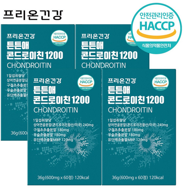 프리온건강 튼튼애 상어연골 저분자 콘드로이친 1200 4개월분, 1개, 60정