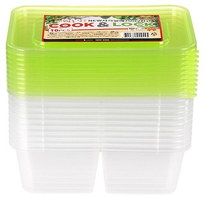 쿡앤락 직사각밀폐용기N750 2칸 (연그린) 10P, 1개