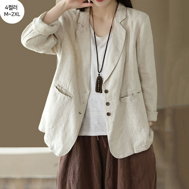 FANSYLI 여성용 여름 린넨 캐주얼 베이직 정장 자켓 면마 자외선차단 가디건 오피스룩 면접복장 간절기 아우터 2603JLL6203