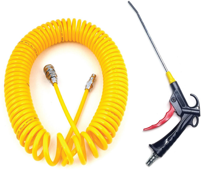 노랑코일 에어호스 10파이 10M + 고급 PVC에어건200, 1개, 본품(배터리없음)