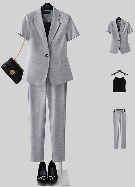 루스리더 여성 정장 오피스룩 반팔 블레이저 나시 슬렉스 3종 세트 M781