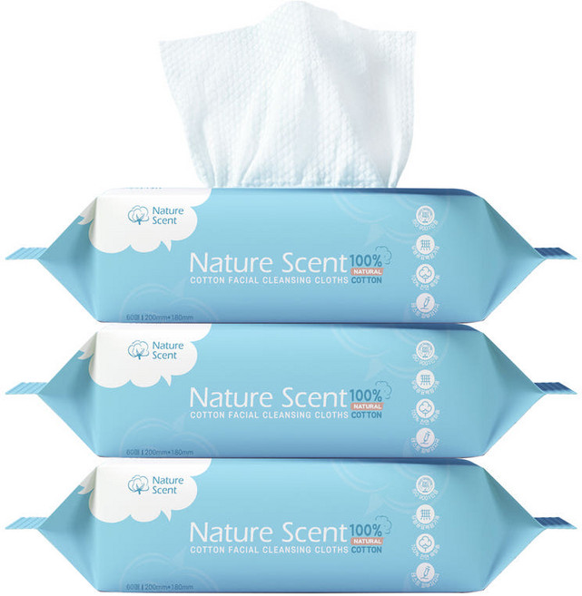 Nature Scent 네이처 센트 100% 순면 페이스 타올(60매*3개), 60매입, 3개