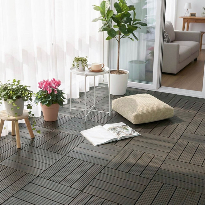 베란다 바닥데크 데크타일 30cm, 16개, 다크브라운