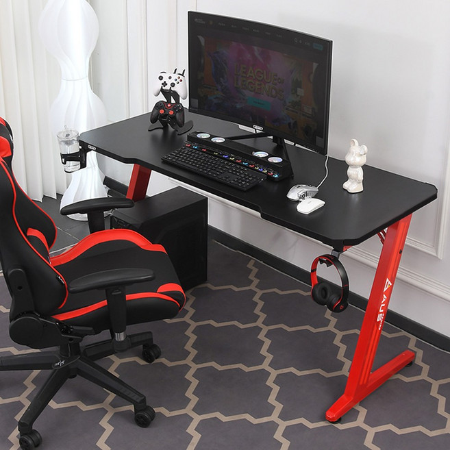 아우스 위너렉스 Z형 올인원 LED 컴퓨터책상 게이밍책상 사무용책상 학생책상 서재책상 1인용 2인용 800 1000 1200 1400 1600, 기본레드