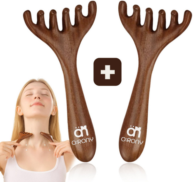 오로니 바디 두피 괄사 빗 백단향 샌달우드 사슴뿔 마사지기 1+1, 나무, 1세트