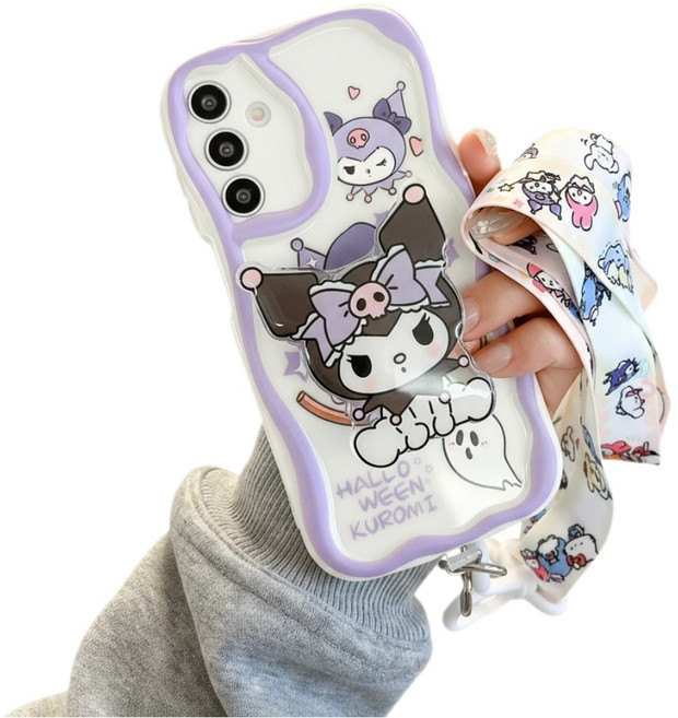 갤럭시 S25 S24 S23 S22 S21 플러스 울트라 목걸이줄 귀여운 캐릭터 그립톡 홀더 케이스 웨이브 물결 D276