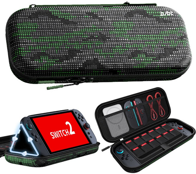 AITEWO 닌텐도 스위치 2 파우치 수납가방 휴대용 하드 케이스 충격 흡수 방수, 그린 A형, 1개, Switch 2