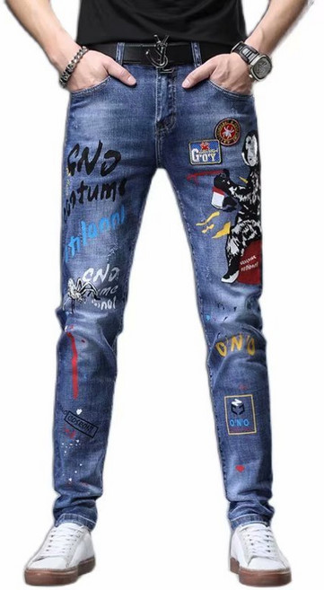 남성 데님 팬츠 사계절 페인팅스판 긴바지 뉴타임즈