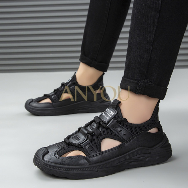 신제품 남성 메쉬 샌들 가죽 소프트 밑창 푹신한 발바닥 체중 분산 통기성 운동 여름 샌들