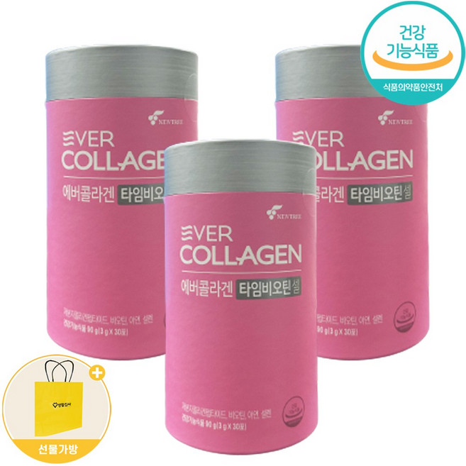 뉴트리 에버콜라겐 타임비오틴 셀 저분자콜라겐 + 생활집사 선물가방, 3개, 30회분