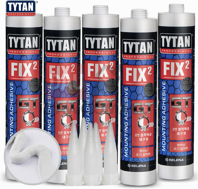 [다우몰] 초강력 접착 실리콘 타이탄 픽스2 연회색 + 광구노즐 + 반코팅장갑1켤레, 5개