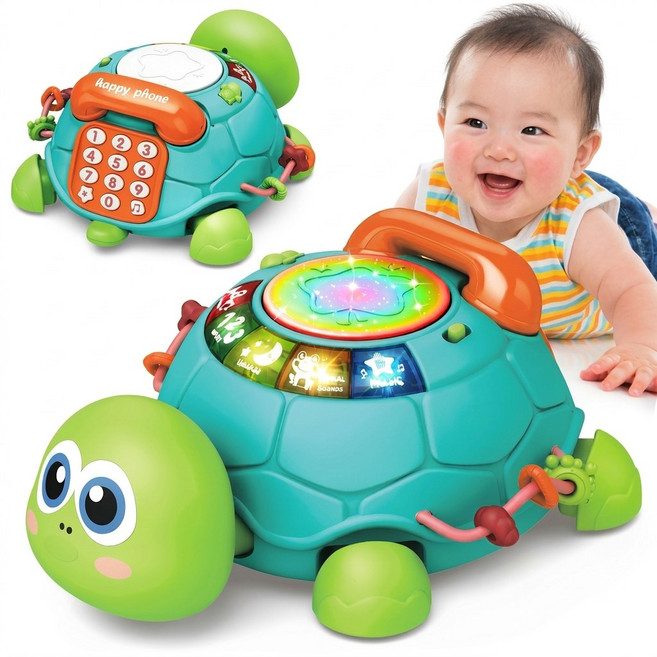 릴라코 엉금엉금 기어가는 멜로디 거북이 장난감, 1개, 그린