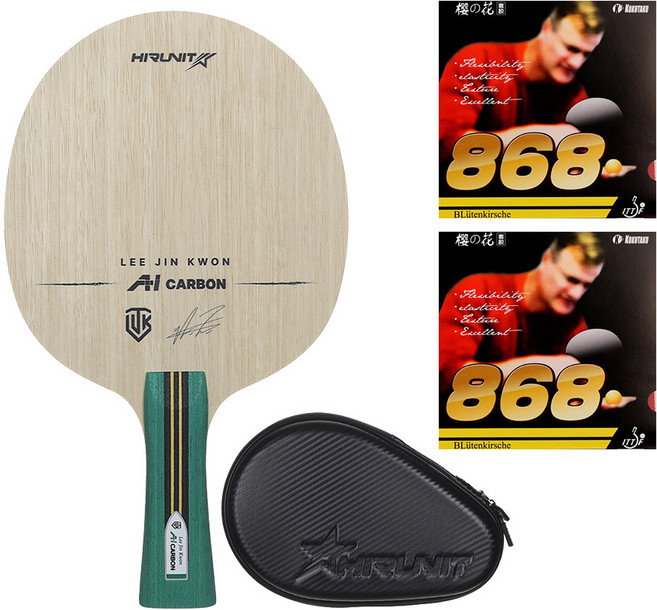 하이러닛 탁구라켓 이진권 AI카본 + 잉화 코쿠타쿠 868러버 부착세트 + 고급 하드케이스 포함 그립선택ST/FL, 1세트, FL그립