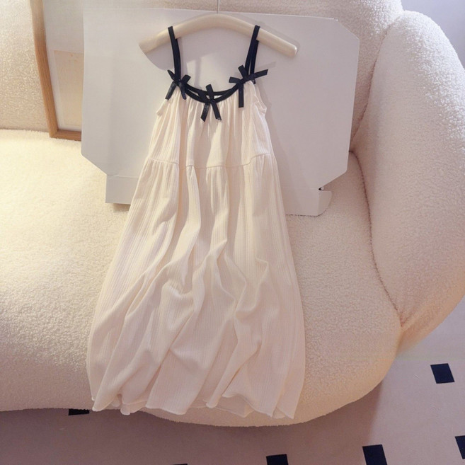 해피유통어린이 여아 심플 귀여운 민소매 잠옷 깊은 V넥 리본 장식14세 이상 XG03