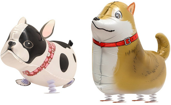 이벤트홀릭 산책풍선 2개 세트 헬륨 충전 가능 걸어다니는 놀이동산 산보 풍선, 1세트, 02. 강아지[불독]+강아지[진돗개]