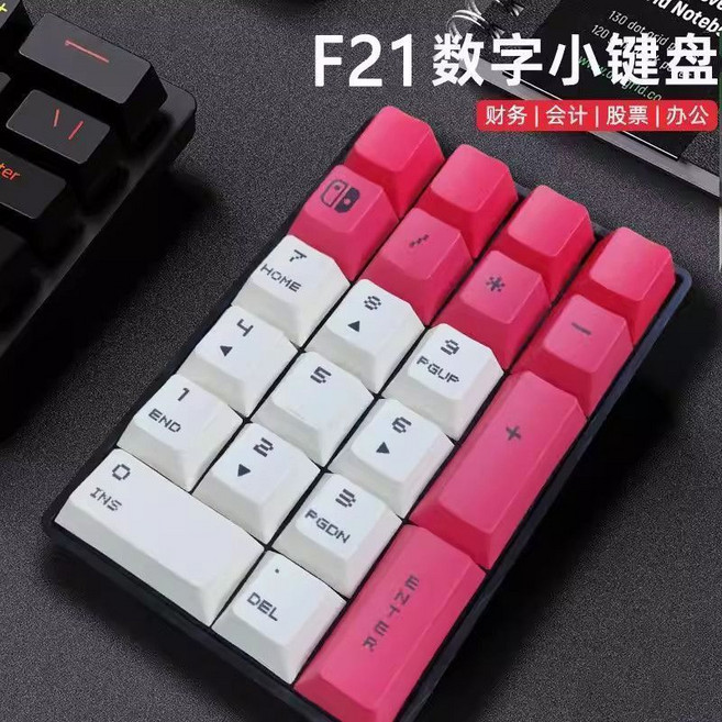 F21有線數字小鍵盤 辦公財務會計 迷你便攜機械鍵盤, 1個, 青軸明日香白色炫彩鍵盤
