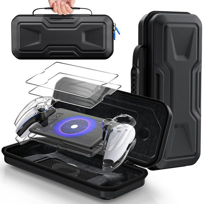 FYOUNG 3 in 1 Accessories Bundle for Playstation Portal Carrying Case & Hard PC Clear Cover Skins, 블랙